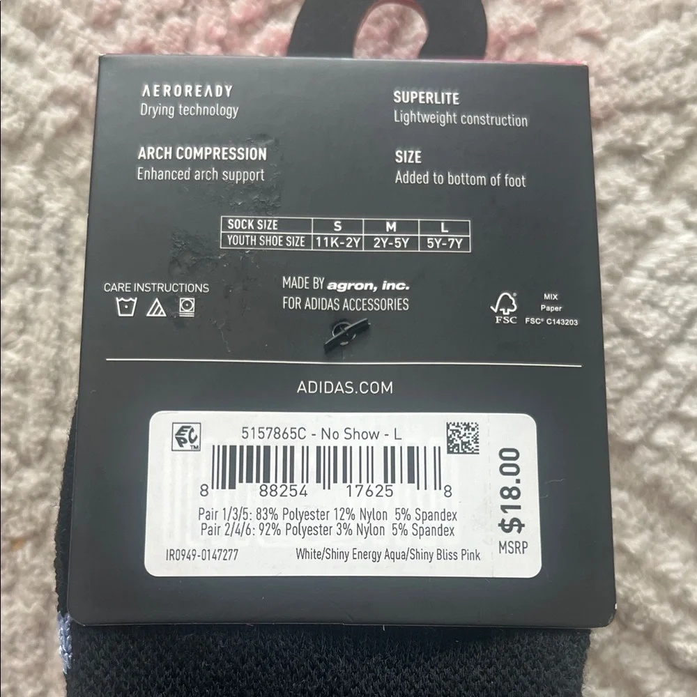Girl’s Adidas Superlite No Show Socks (6 pairs)